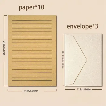 3Pcs Beige Linen Envelopes And 10Sheets Writing Paper And 3Pcs Of Fire Paint