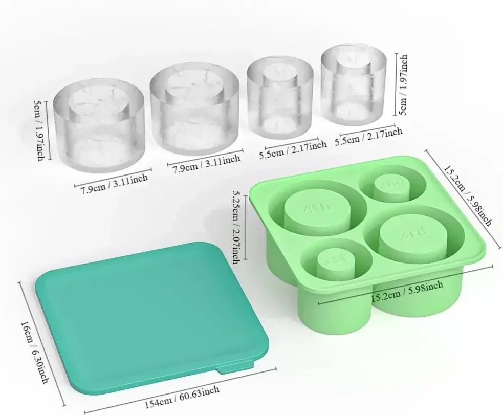 Ice Cube Tray Mold for Tumbler Stanley Cup Silicone Cylinder Ice Cube Maker Mold with Lid For 20oz 30oz 40oz ice mold