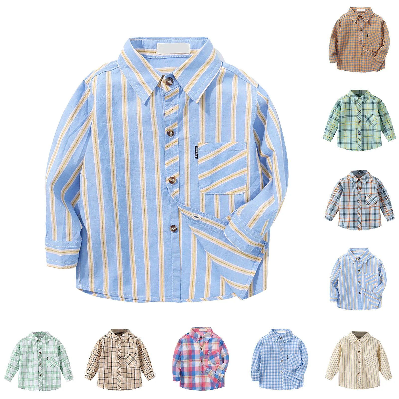 키즈 셔츠 남자아이 옷 봄 체크 셔츠 남아 여아 블라우스  체크무늬 면 상의 2 3 4 17세 청소년 긴팔 셔츠