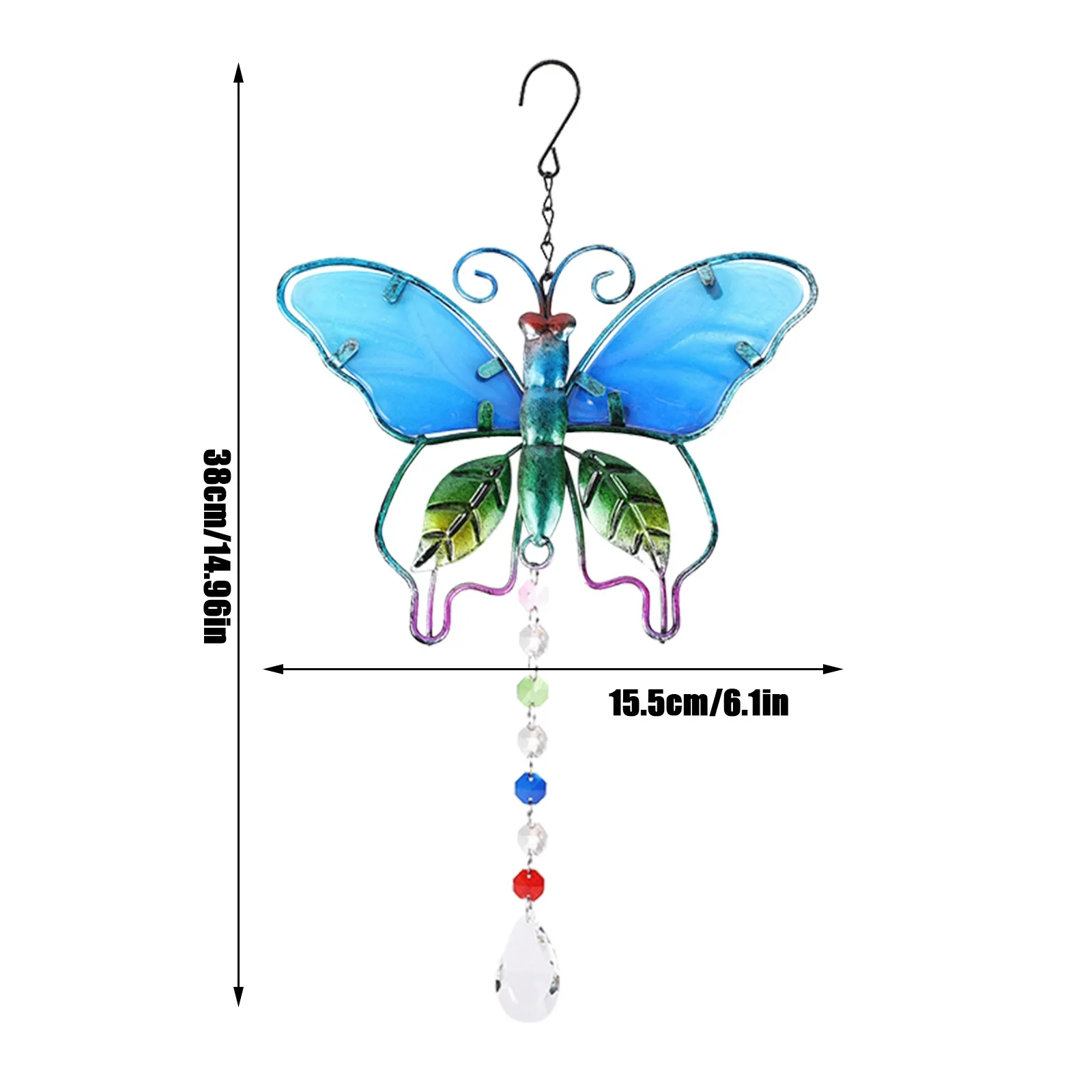 Metal Butterfly Suncatcher Crystal Ball Hanging Pendant For Windows Ornaments Home Party Decor Outdoor Garden Yard D