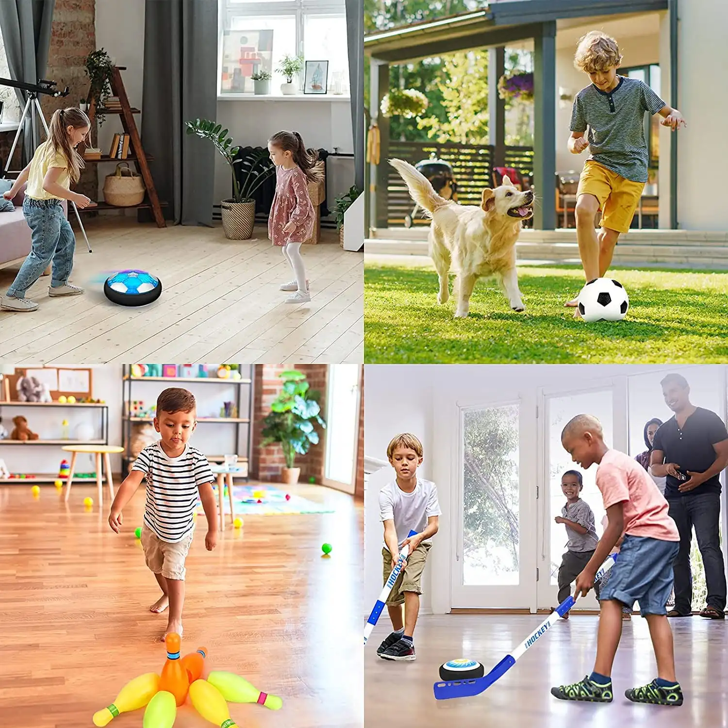 3-in-1 LED Soccer Hockey Bowling Set Indoor/Outdoor Toys Gifts for Kids Boys Girls 3-12 Year Old