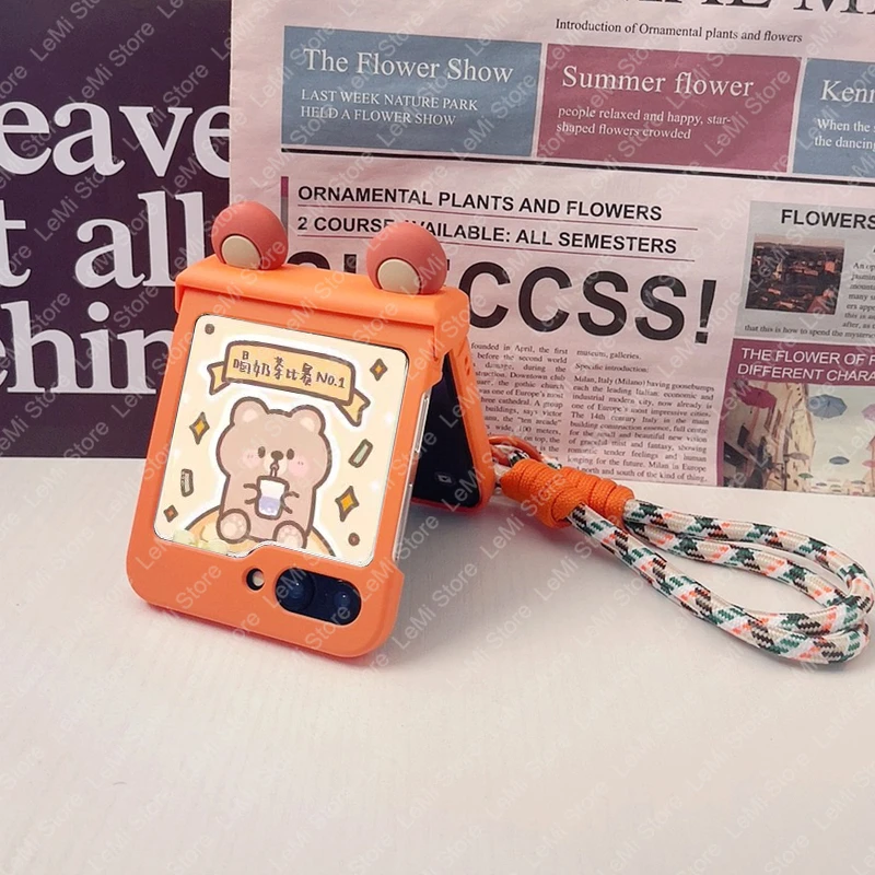Adorable Ears Hand Strap Hinge Case - Flip Phone Cover