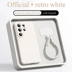 Luxury Liquid Silicone Lanyard Phone Case with Hand Wrist Strap Cover - Samsung S24Ultra (Retro White)