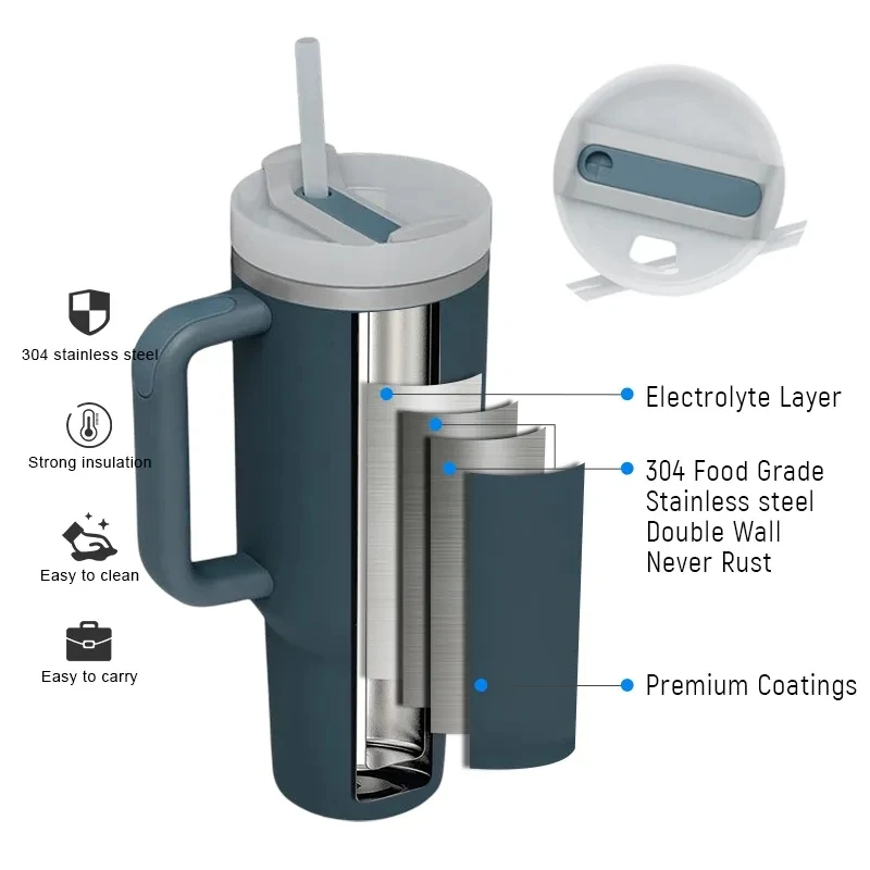 Insulated Cup with Straw Camping Mugs Hiking Festival Camping