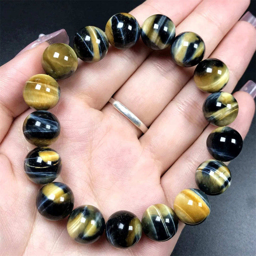 

12mm Natural Gold Blue Tiger Eye Bracelet Jewelry Women Lady Man Healing Gift Wealthy Crystal Round Beads Stone Strands AAAAA