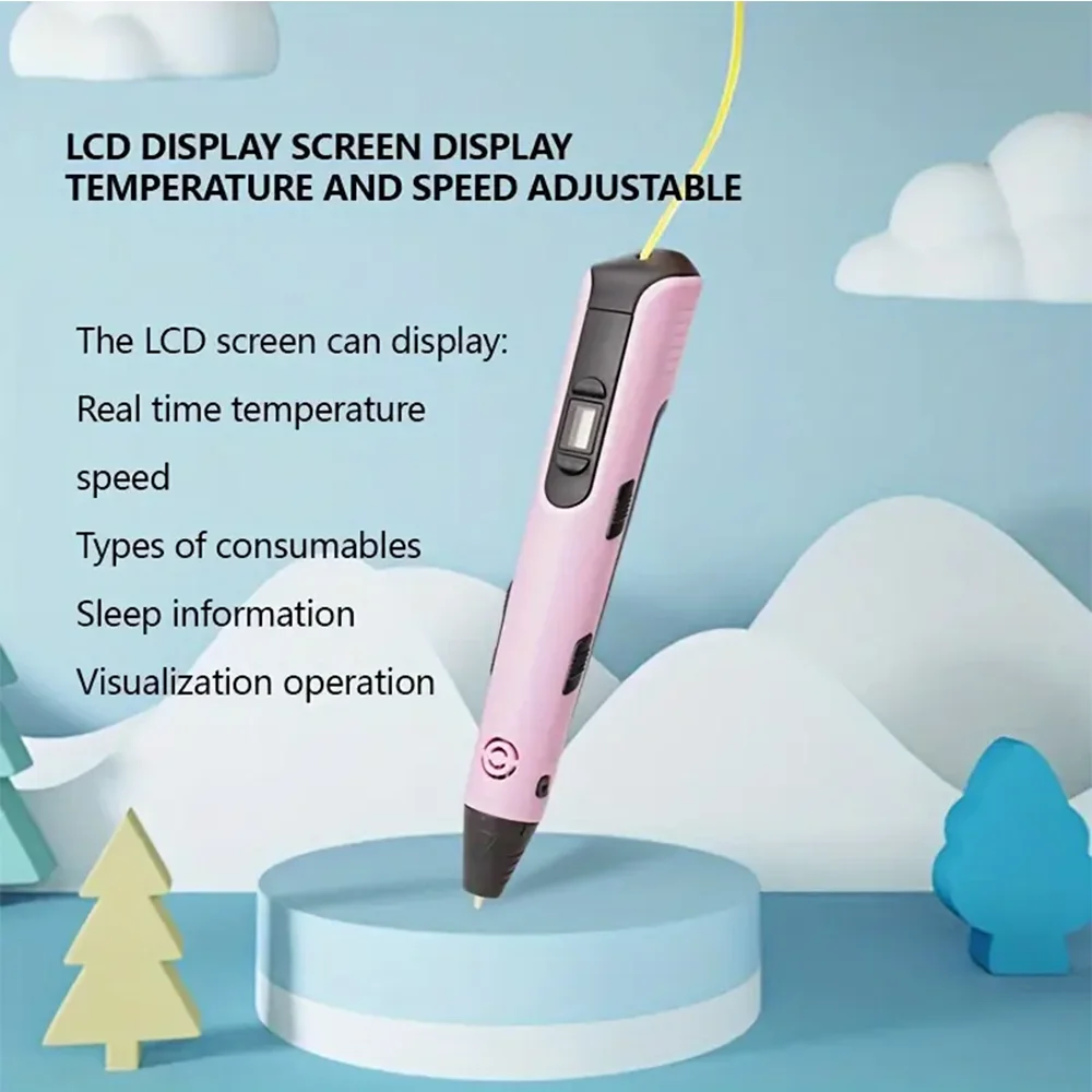 3D Printing Pen Stereocopic Drawing Print Pen With LCD Screen 25M PLA Colors Filaments 25M Consumables