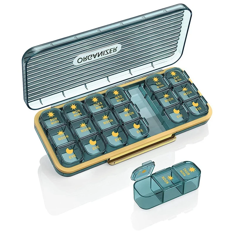 

7 Day Pill Box 3 Times A Day Weekly Vitamin Box Organizer With 7 Separate Containers Blue