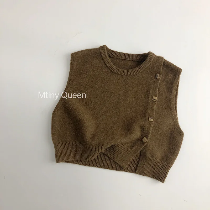 아동복 봄 가을 어린이 민소매 니트 조끼  소년 소녀 패션 풀오버 조끼 용 솔리드 캐주얼 조끼 코트