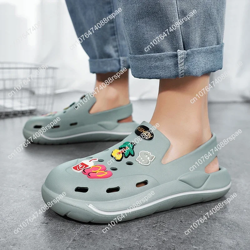 Hot Summer Woman Slip On Sandals Comfort Nursing Shoes Flat Slippers Couple Women Garden Shoes Green Cartoon Clogs Sandals