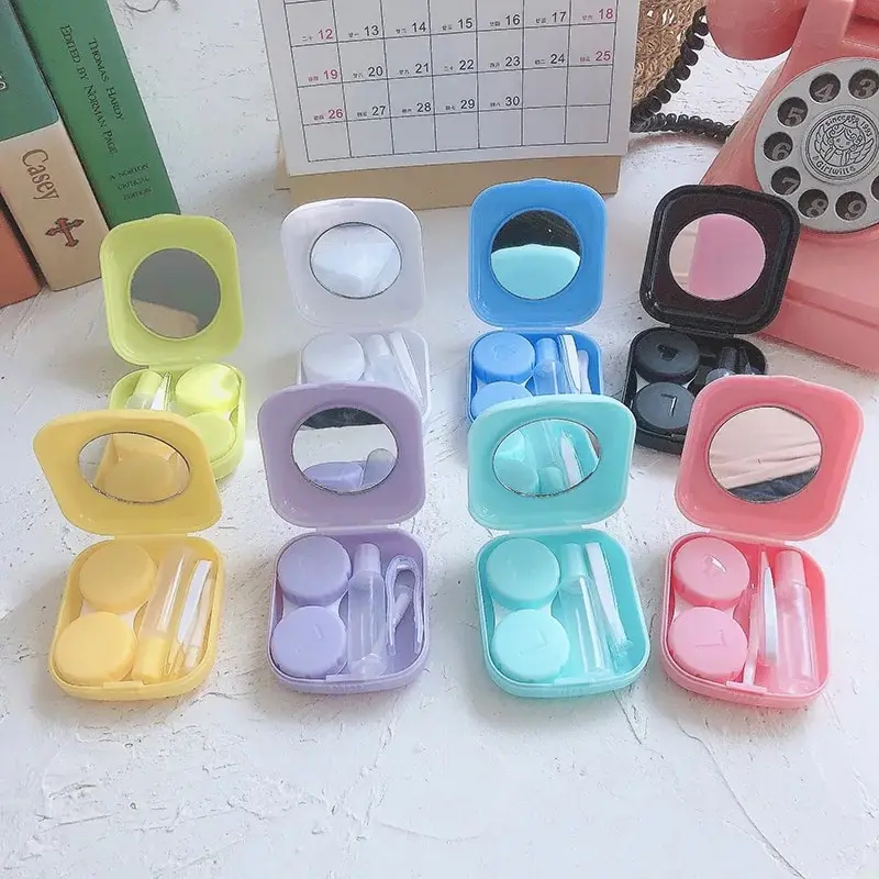 Compact Color Contact Lens Kit with Mirror and Travel Pouch