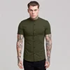 New Arrivals Summer Man Short Sleeve Shirt Solid Fitness Mens Stand Collar Super Slim Fit Business Dress Shirt Button Gym Tops 5