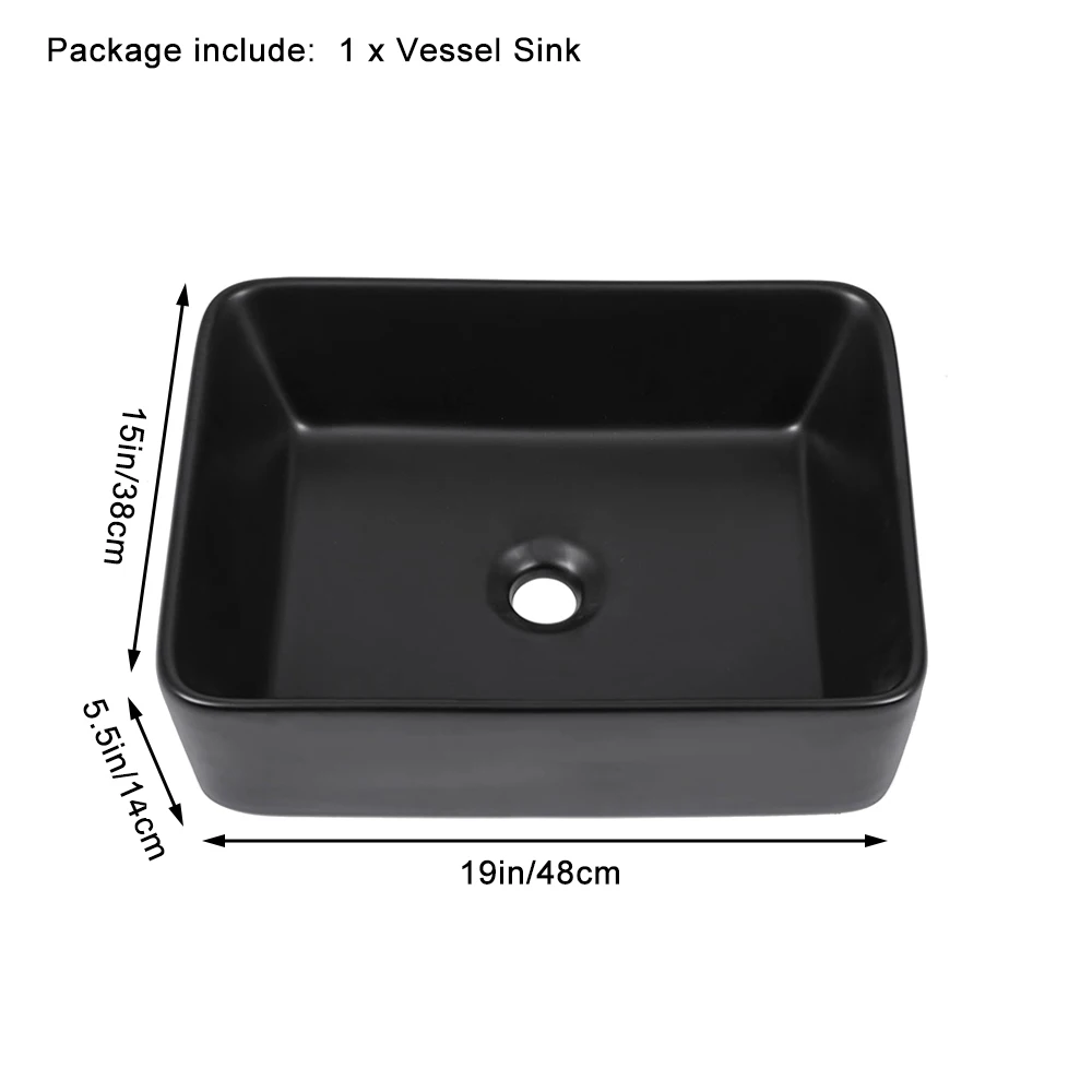1 Pc Bathroom Container Sink Rectangular 19 "x15" Counter Over Black Ceramic Container Sink Art Basin 2