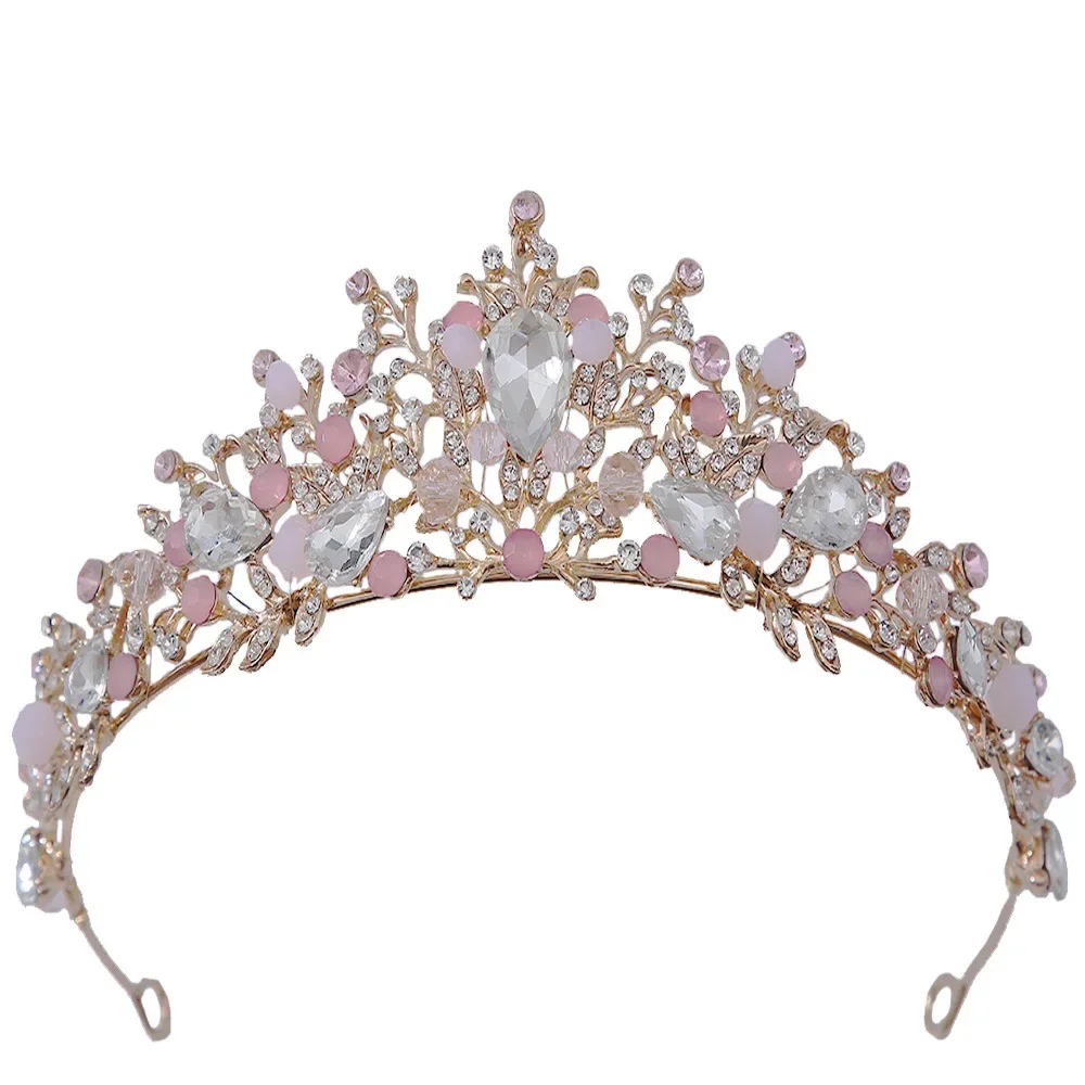 

Korean Handmade Headband Mori Style Leaves Rhinestone-Encrusted String Crystal Beads Bridal Crown