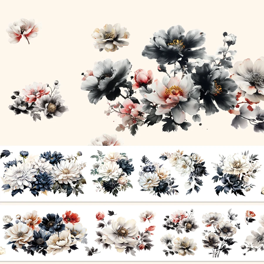 Black and White Flower PET Tape Image 4