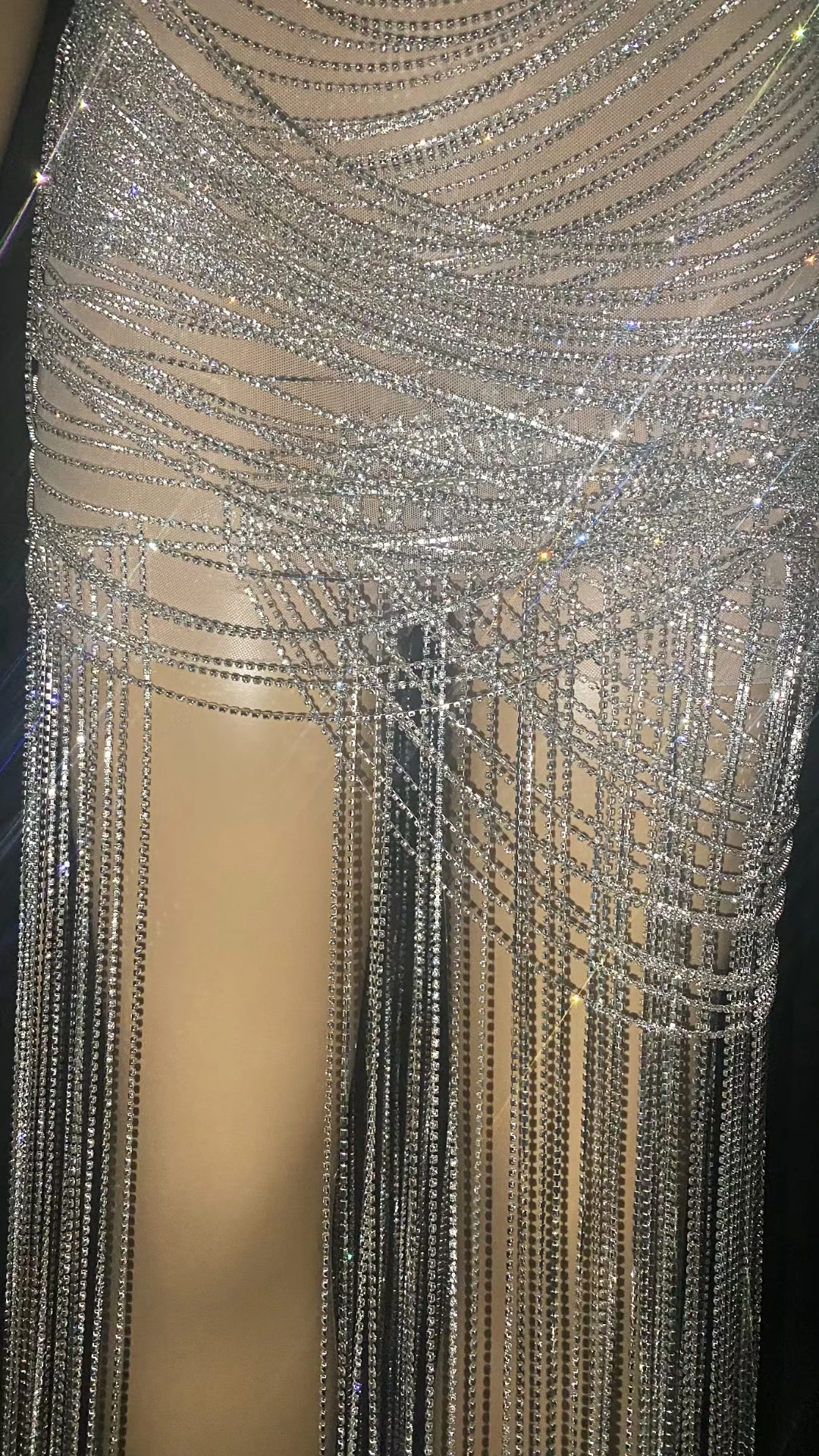 Luxury Sleeveless Transparent Rhinestones Fringes Evening Gown Performance Wear Women Sexy Club Party Prom Dress Plus Size