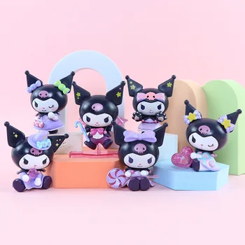 산리오 쿠로미 애니메이션 피규어, 슈가 없는 트릭 오어 트리트 애니메이션 인형 가방, 카와이 액션 피규어 선물, 세트당 6 개 상품 이미지