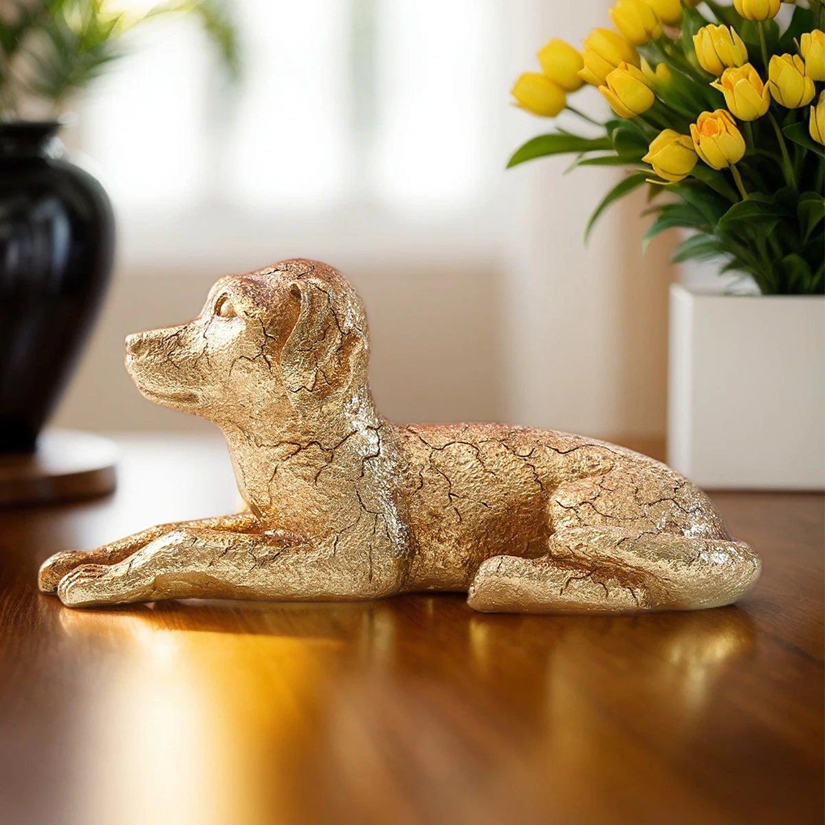 1PC, a golden cracked puppy decorative item made of resin, suitable for TV cabinets and living room entrance hall decoration