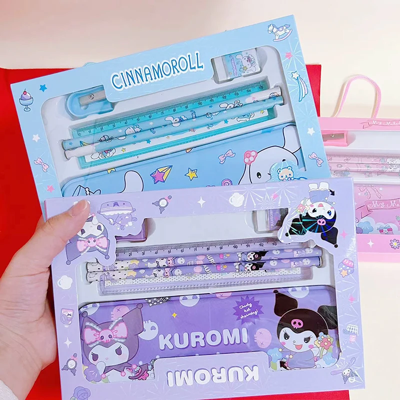 

Набор канцелярских принадлежностей Sanrio, милый мультяшный карандаш, линейка, ластик, точилка для карандашей, набор для учебников, школьные принадлежности
