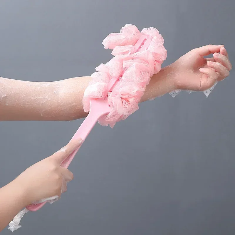 Body Bath Shower Scrubber Brushes Long Handle Hanging Soft Mesh Back Sponges Bathroom Shower Brush Body Cleaning Accessories
