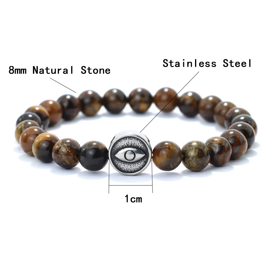 Stainless Steel Evil Eye Bracelet for Men with Natural Stone