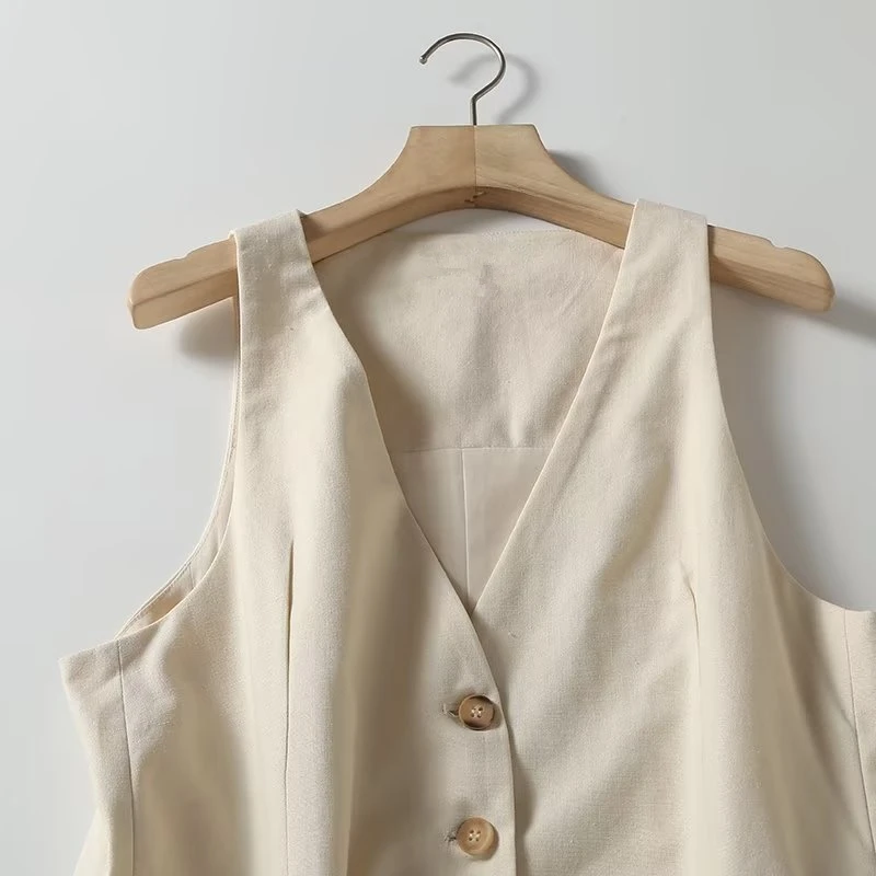 Jenny&Dave Fashion Beige Color Sleeveless Blazers Women Tops French Simple Ladies Single Breasted Vest