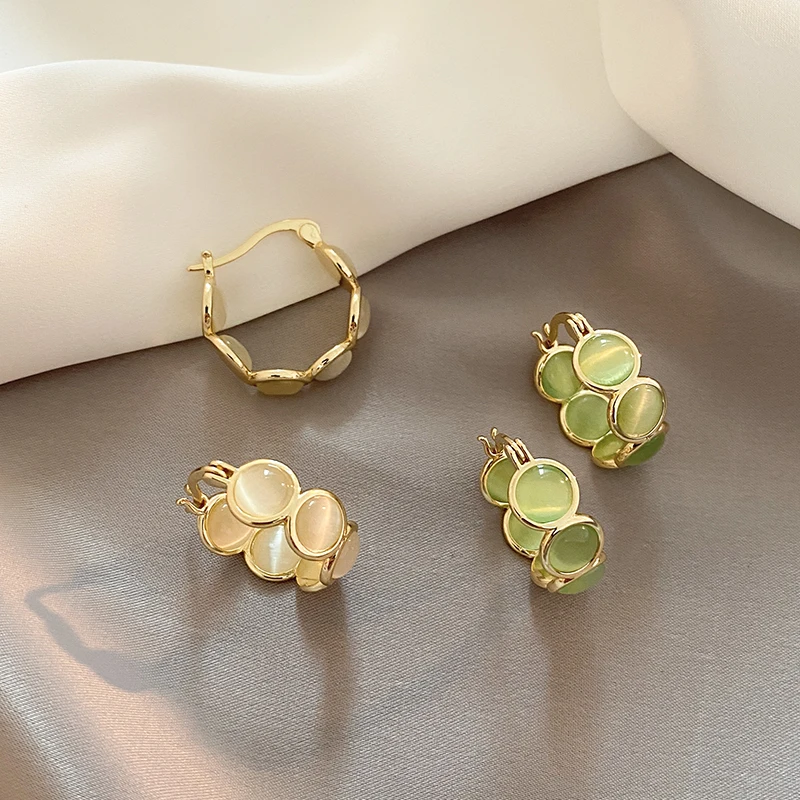 2025 New Design Sense White and Green Opals Round Hoop Earrings for Women‘s Korean Fashion Jewelry Luxury Shiny Accessories - Image 3