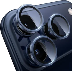 Orange Metal Glass Camera Lens Protector with Ring Lens Cover - 15Pro 15ProMax (Blue Titanium)