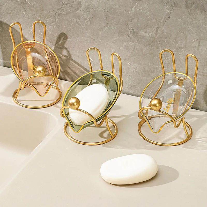 

Soap Dish Box Bathroom Shower Soap Holder With Metal Bracket Drain Portable Leaf Shape Toilet Laundry Soap Rack Tray
