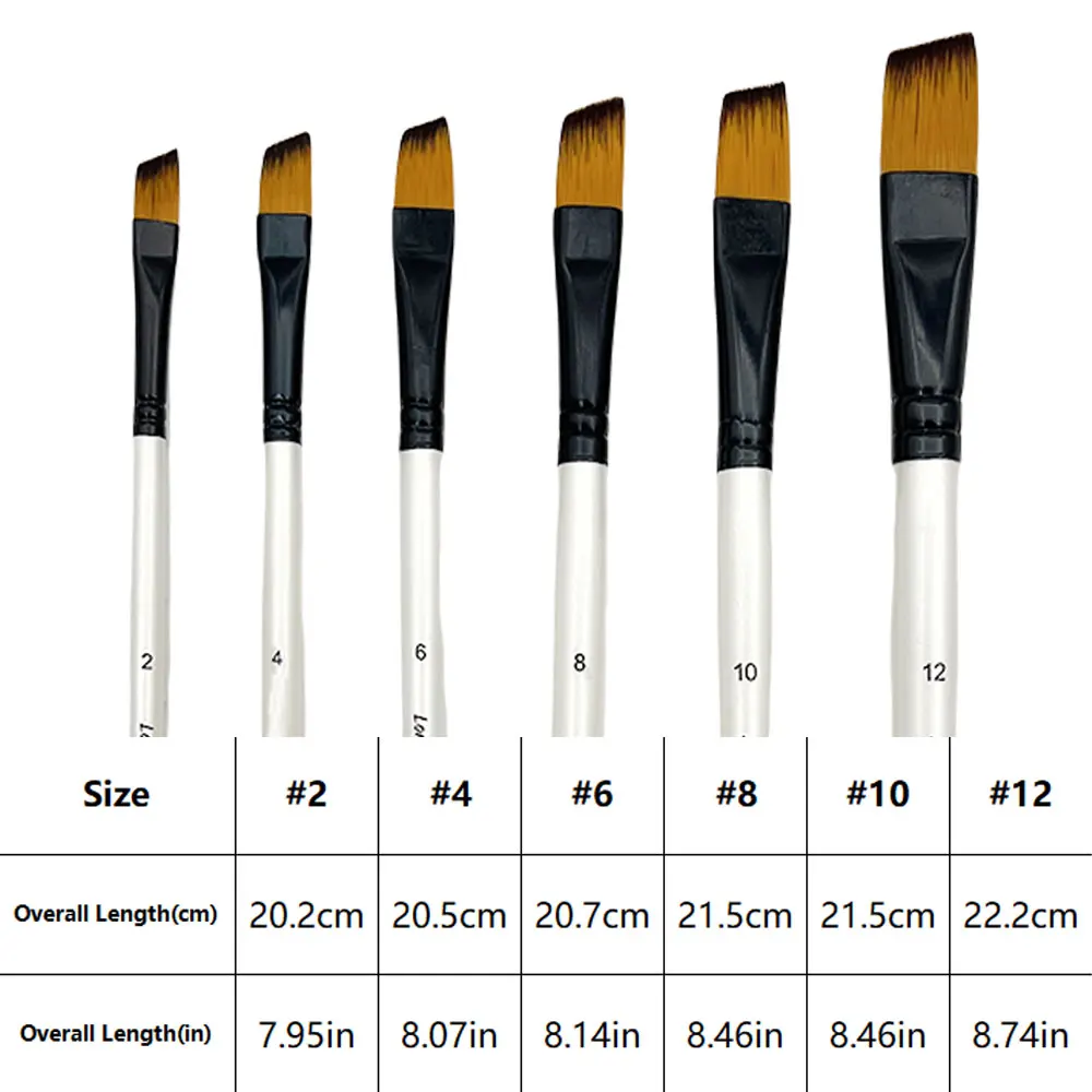 Angular Paint Brushes Set, 6Pcs Angled Paintbrushes for Acrylic Oil Watercolor Gouache Painting, Nylon Angle Shader Brush 2