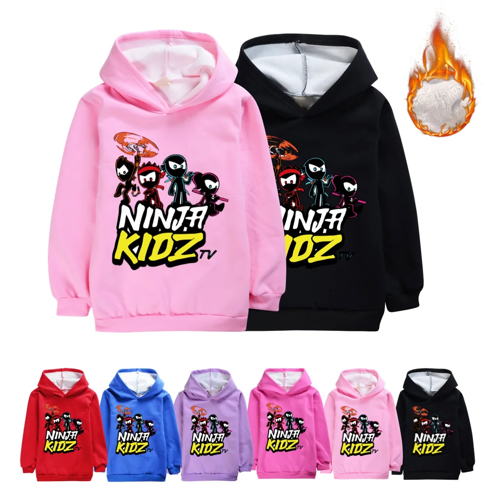 

Children Clothing Winter NINJA KIDZ Velvet Kids Hoodie Sweatshirt Girls Boys Long Sleeve Printd Tops Teenager Warm Pullover