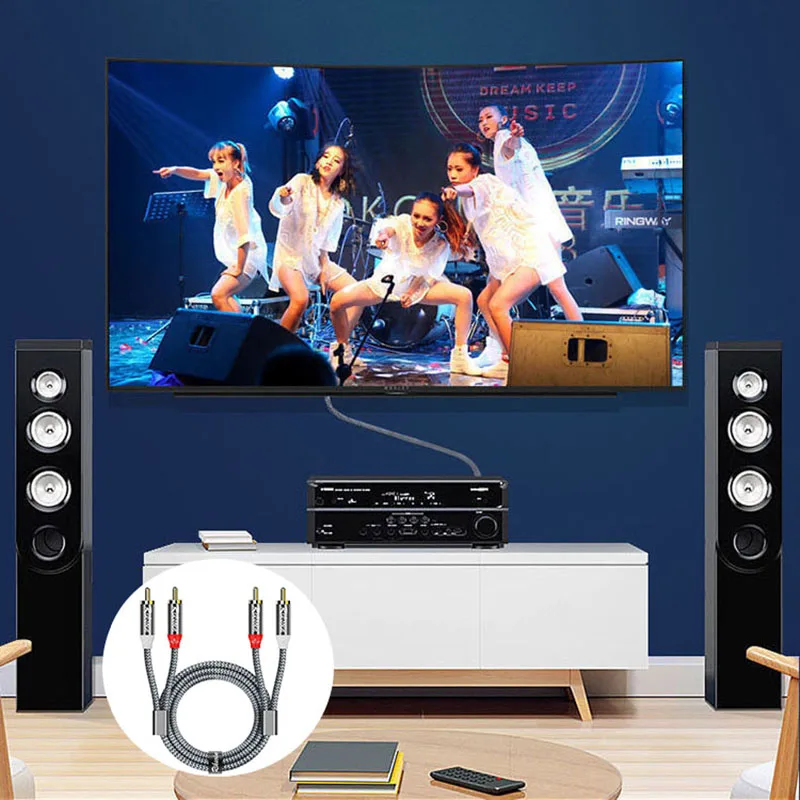 Cavo RCA 2 Maschio A 2 Maschio – 2 Pezzi, 6 M, Placcato Oro, Nylon Intrecciato – Per Home Theater, Subwoofer, Hi-Fi