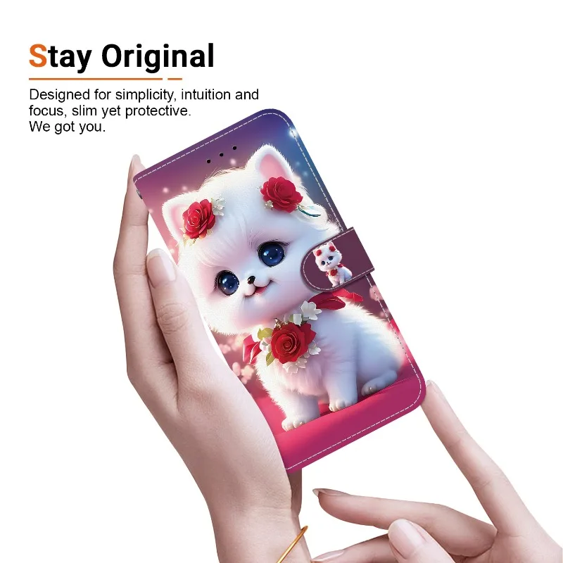 Cat Bear Wallet Flip Stand Case with Strap - Stylish Protective Cover