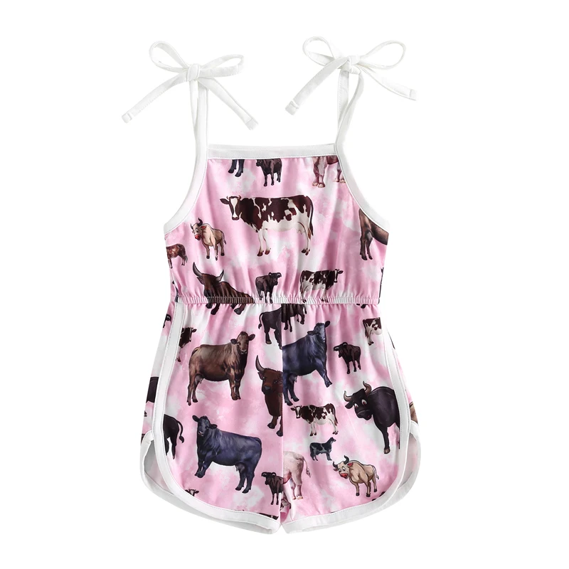 

Kids Girl Summer Jumpsuit Shorts Bandage Straps Cow Print Sleeveless Rompers Playsuit for Toddler