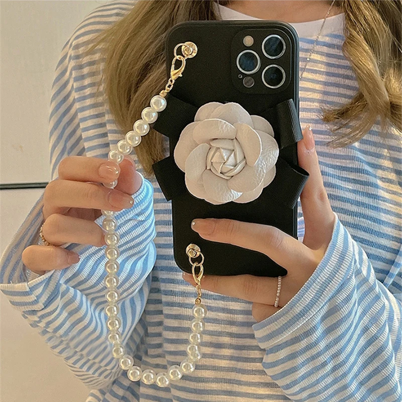 Hand Lanyard Pearl Wrist Chain Bracelet Phone Case For iPhone 15 14 13