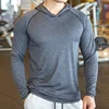 Autumn Gym Men T Shirt Casual Long Sleeve Slim Tops Tees elastic T-shirt Sports Fitness breathable Quick dry Hooded T Shirt 1