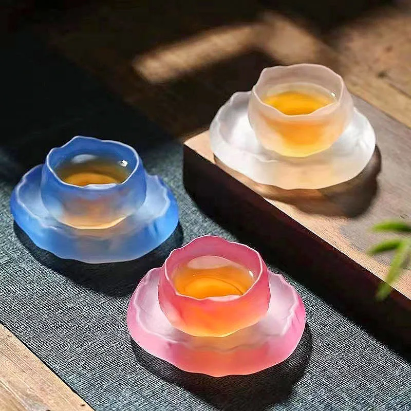 

Japanese Cherry Blossom Powder God Cup Gradual Color Glass Kung Fu Tea Set Glass Frozen Firing Snow Tea Cup Cushion Pot Holder