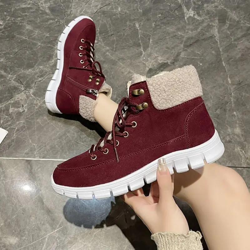 Hot Selling Large Size 43 Women's Boots Autumn and Winter Woman Round Toe Tie Up British Style Flanged Casual Ankle Boots New