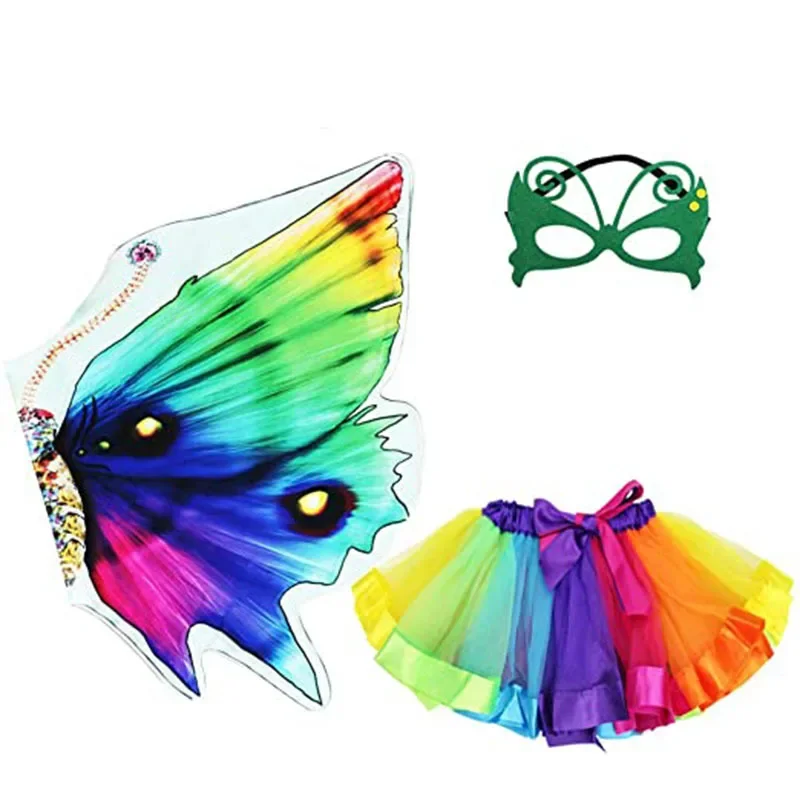 Girls Children Butterfly Wings Tutu Skirt  Mask School Performance  Dance Party Dress Up Girl Easter  Halloween Costume Cosplay