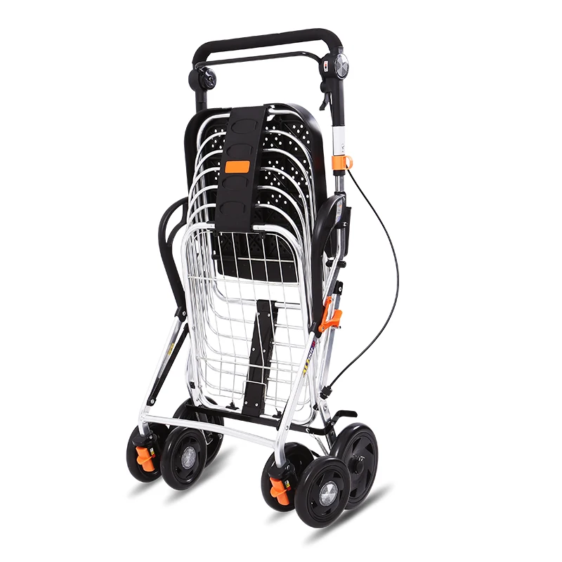 Elderly shopping cart 6kg foldable shopping cart, elderly handcart with four wheels for sitting, portable walking stick 3