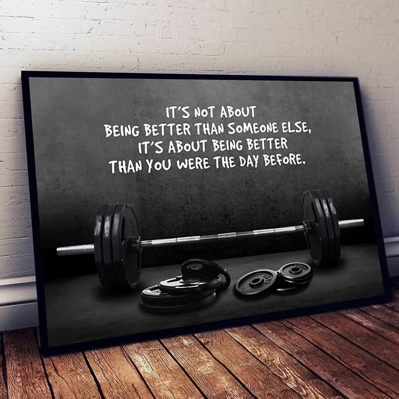 Modern Sports Art Posters and Prints Canvas Painting Wall Art Barbell Motivating Quote For Gym Room Fitness Lovers Home Decor
