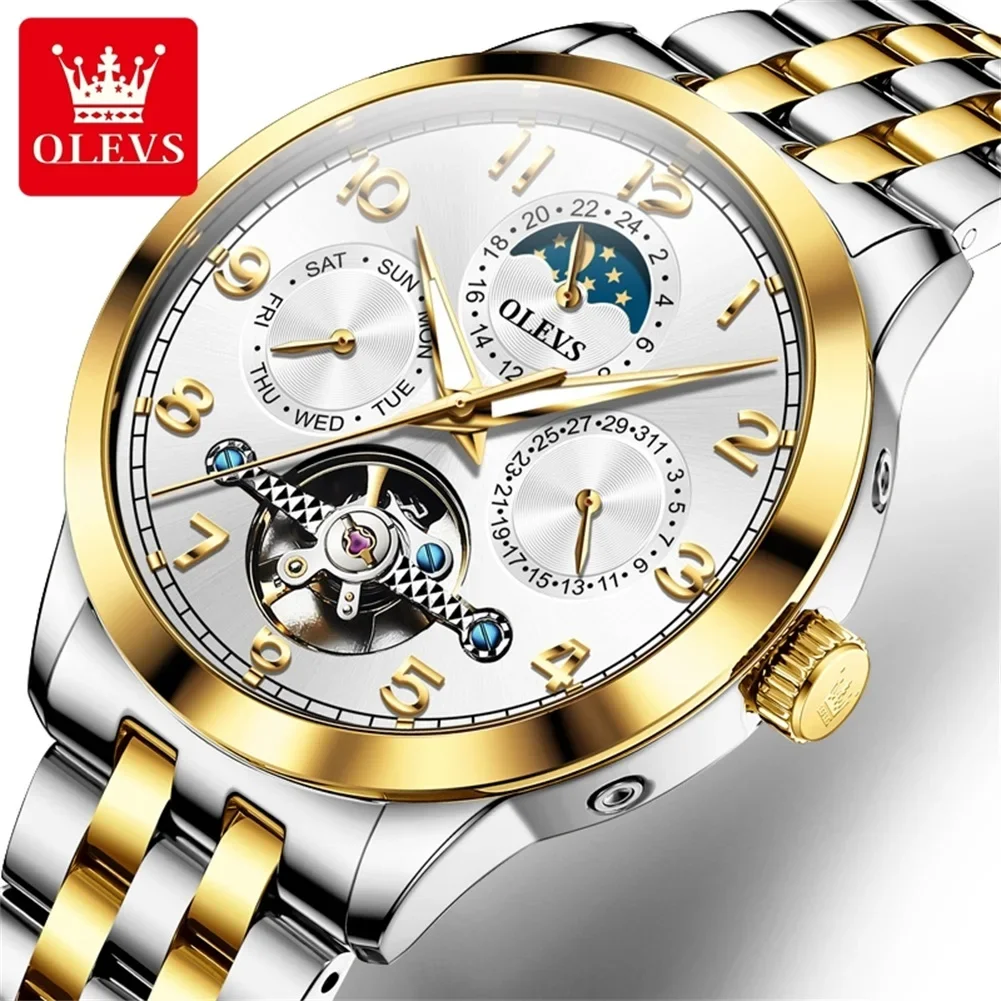 Olevs 7018 Hollow Orologio Meccanico Di Lusso Per Uomo Moonswatch Numero Quadrante Impermeabile Orologi Da Uomo Data Automatica Orologio Da Polso Orig