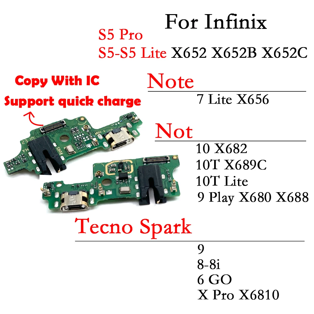 

For Infinix Hot Note Tecno Spark Zero S5 7 10 10T Lite X Pro 6 Go 8 8i 9 Play USB Charging Dock Port Connector Board Flex Cable