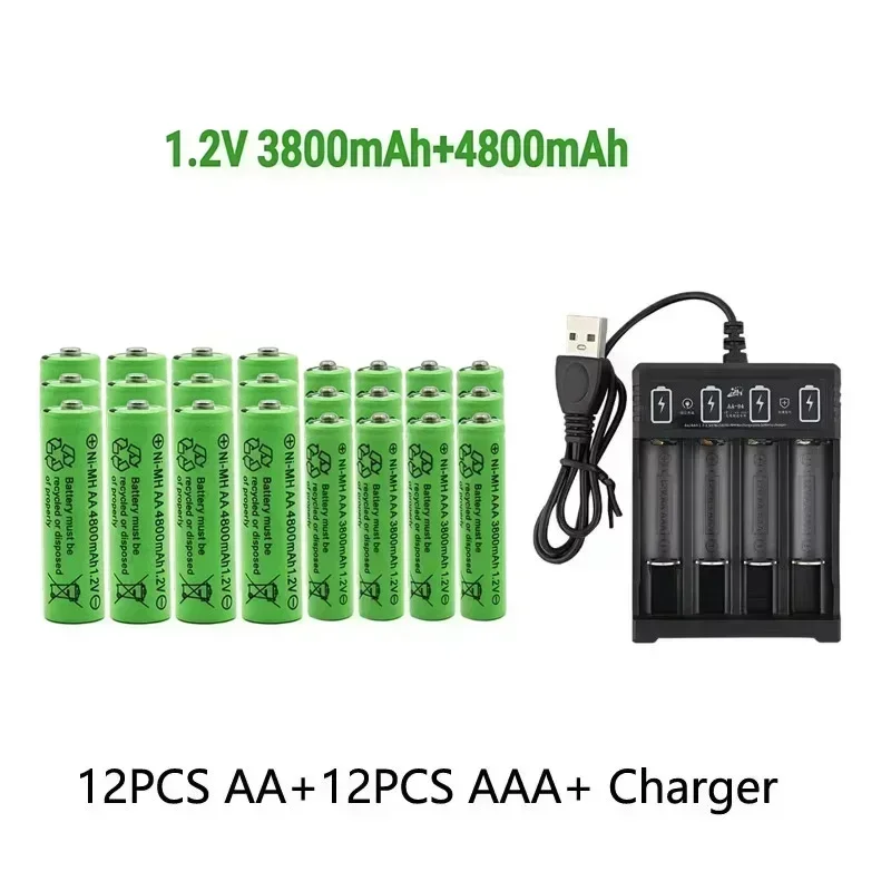 Original Rechargeable Battery 1.2V AA4800mAh+AAA3800mAh+Charger for Computer Clock Radio Video Game Digital Camera AA AAAbattery - 4