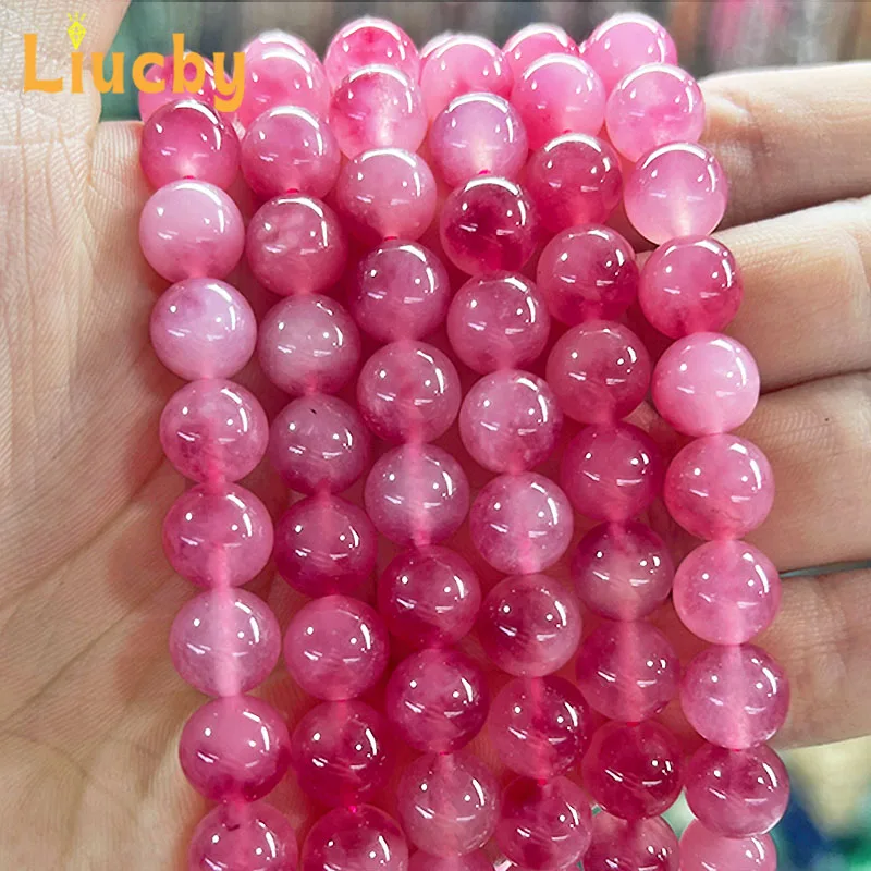 Naturstein Rose Rot Perles de Calcedoine Glatte Perlen für Schmuckherstellung DIY Frau Armbänder Ohrringe 15" Strang 6/8/10/12mm