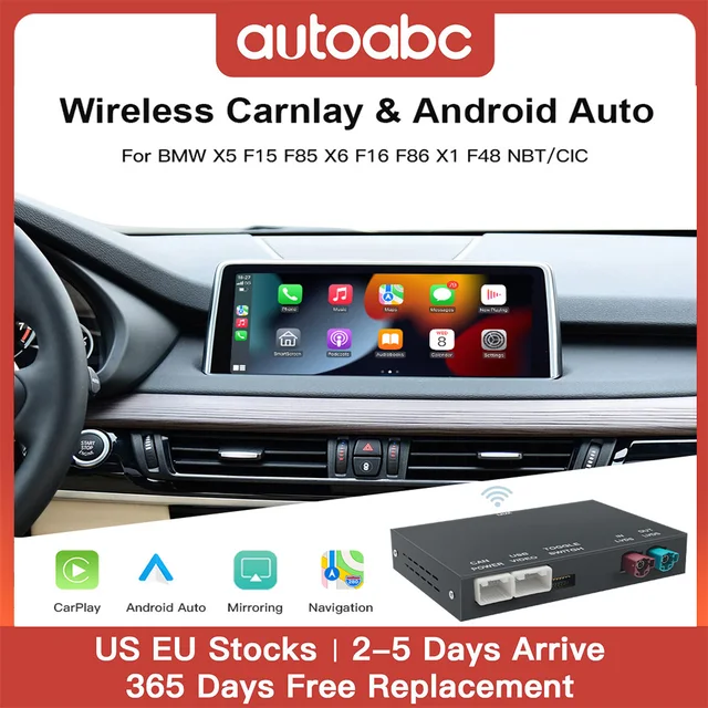 AUTOABC CarPlay sans fil pour BMW X5 F15 F85 X6 F16 F86 X1 F48 2010-2017 NBT/CIC avec lien miroir AirPlay voiture jouer Android Auto 1