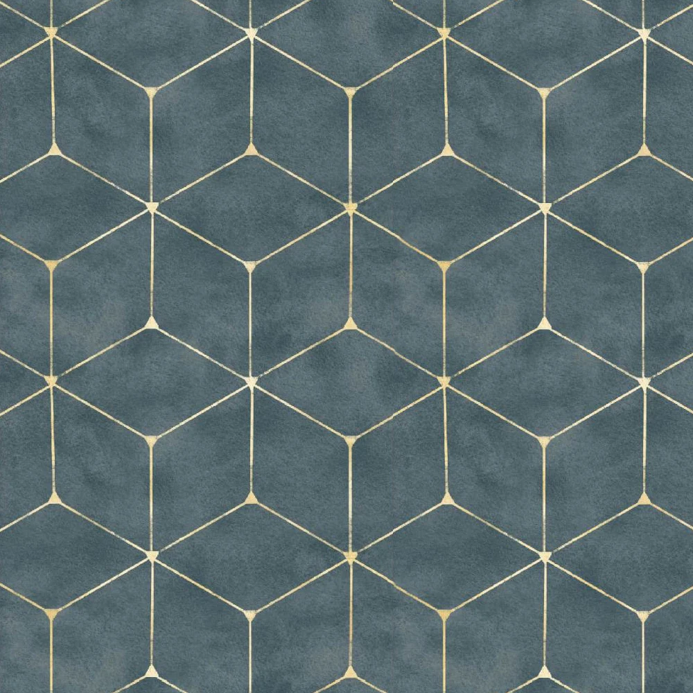 

Golden Hexagon Self Adhesive Wallpaper Geometry Stripped Hexagon Peel and Stick Wallpaper Dark Blue Removable Contact Paper