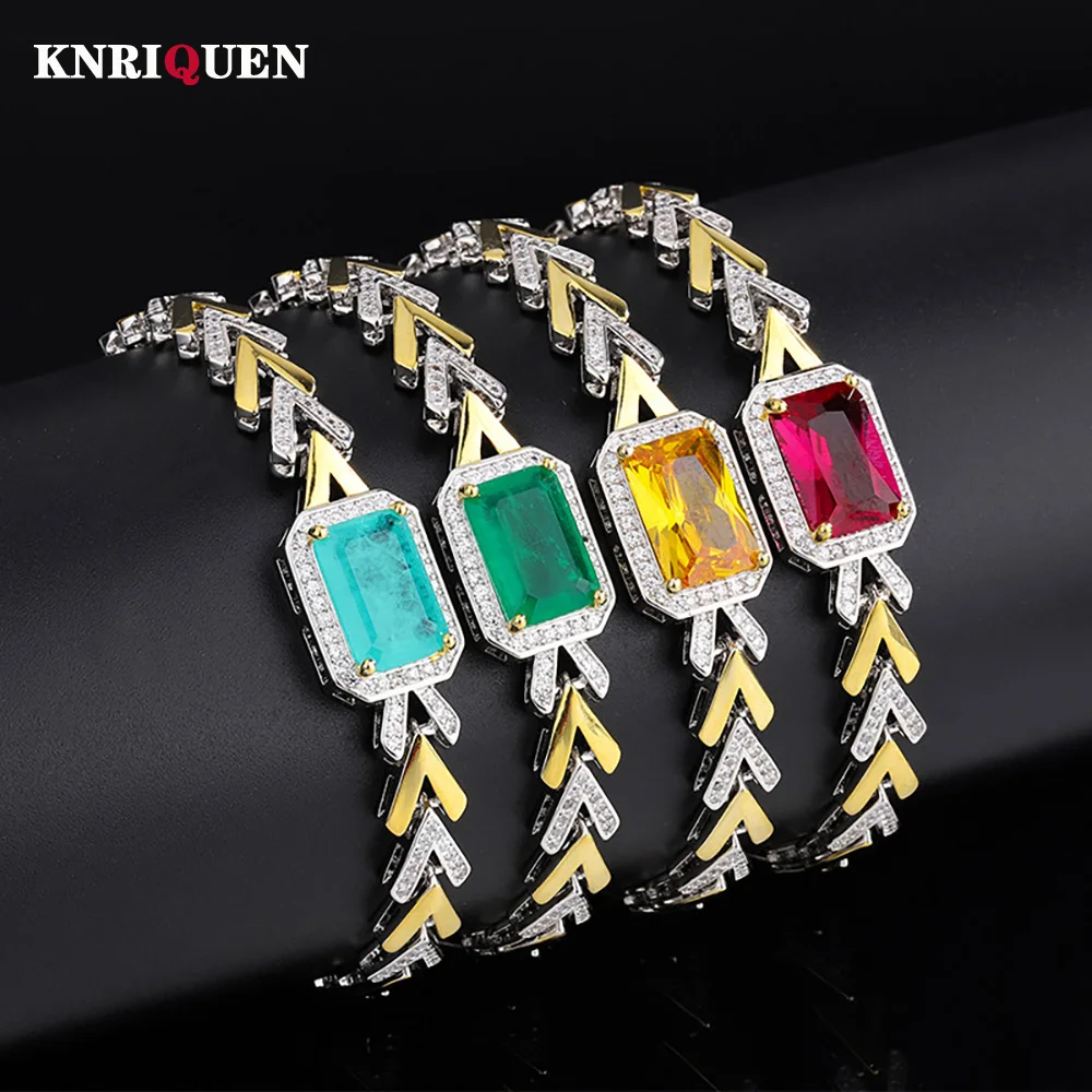 2023 New Emerald Ruby Paraiba Tourmaline Leaf Bracciali Per Le Donne Retro Gemstone Party Fine Jewelry Accessori Regalo Di Anniversario