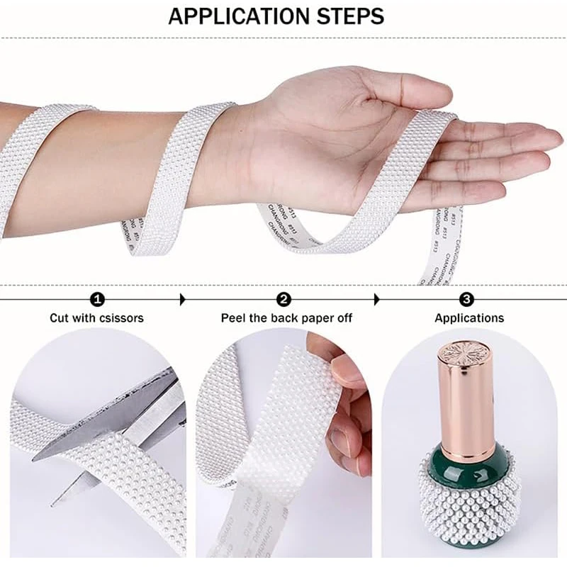 10Yards Pearl Strips Ribbon Self Adhesive Tape Artificial Pearl Wrap Roll Stickers Trim DIY Crafts Wedding Party Decor
