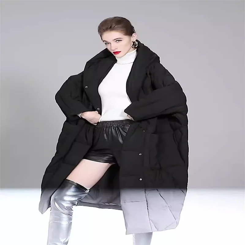 High quality large size white duck down women's clothing  2024 new loose medium length thickened down jacket for women C22