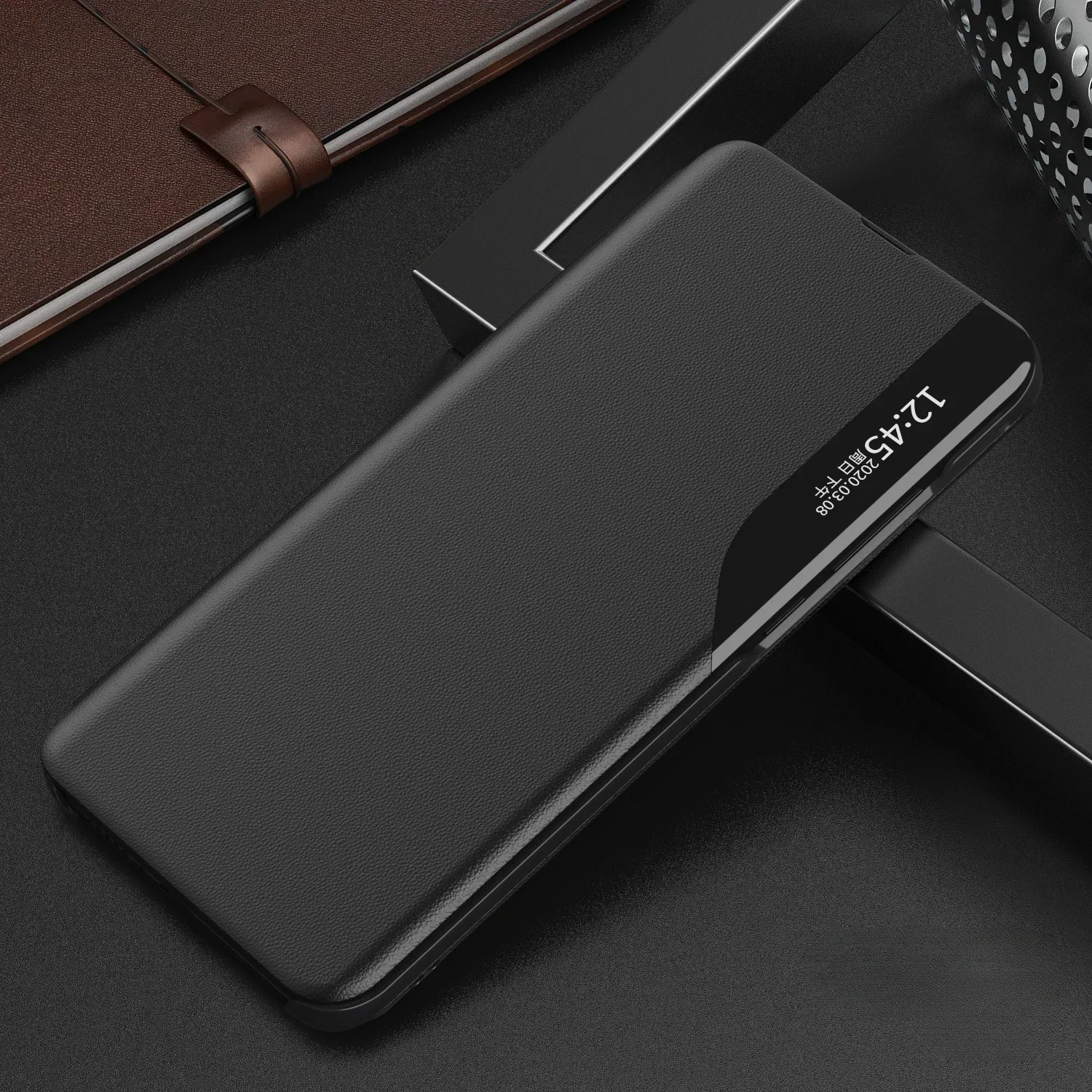 Magnetic Flip Phone Case with Window - Leather Cover and Holder, Anti-Fall Design